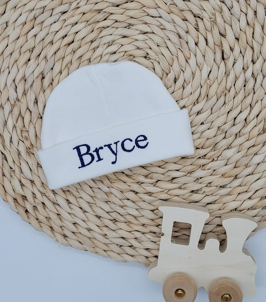 Newborn Boy Beanie with Embroidered Name