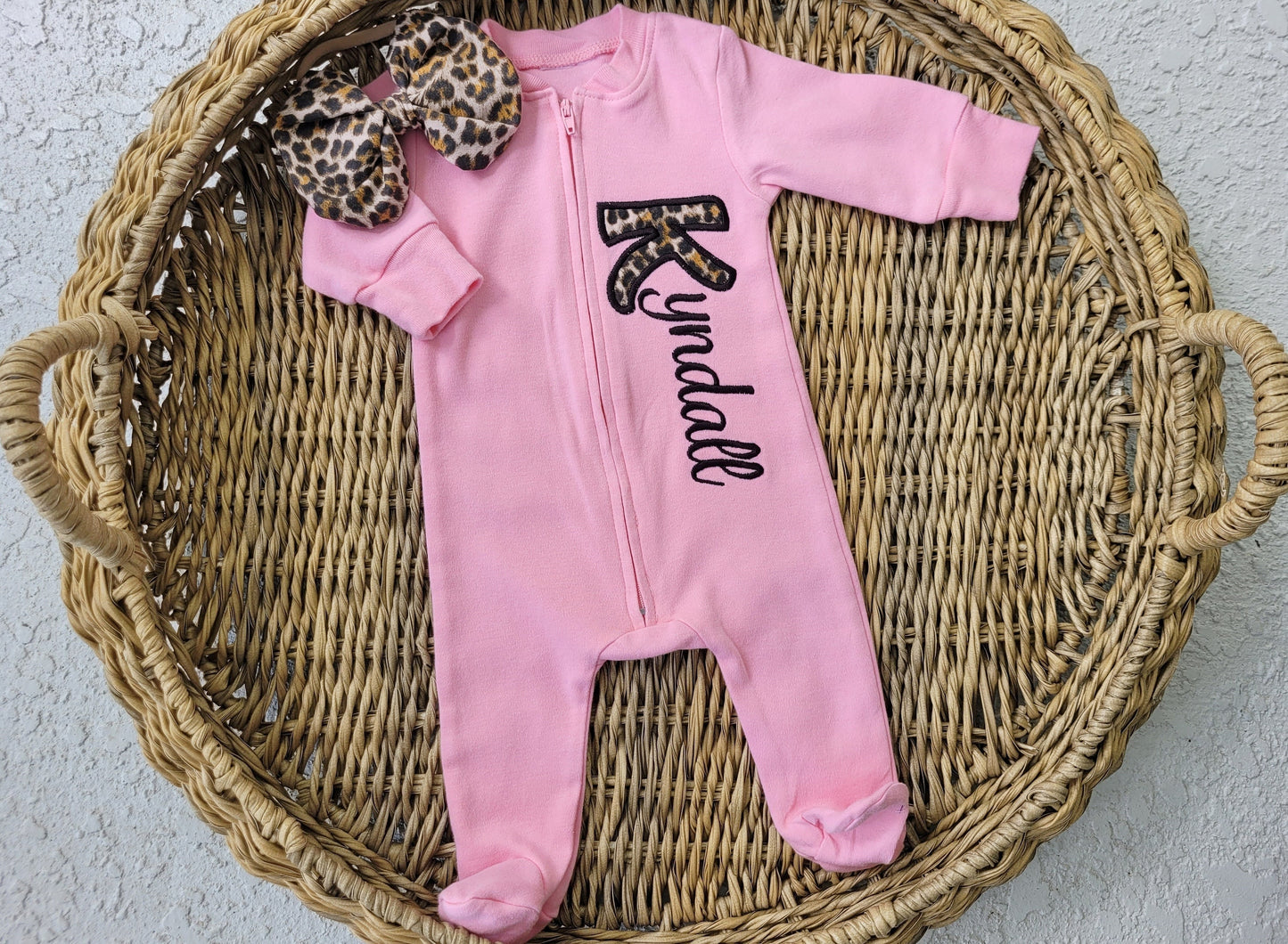 Leopard Print Girl Applique Coming Home Outfit