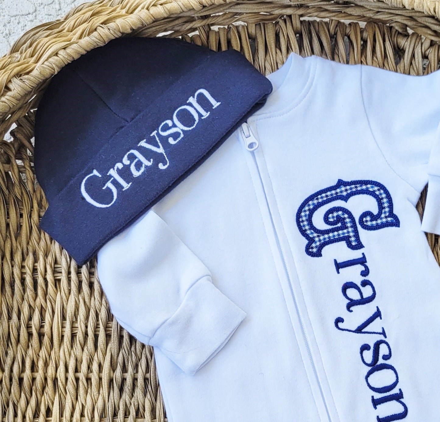 Zippered Boy Sleeper with Fishtail Monogram