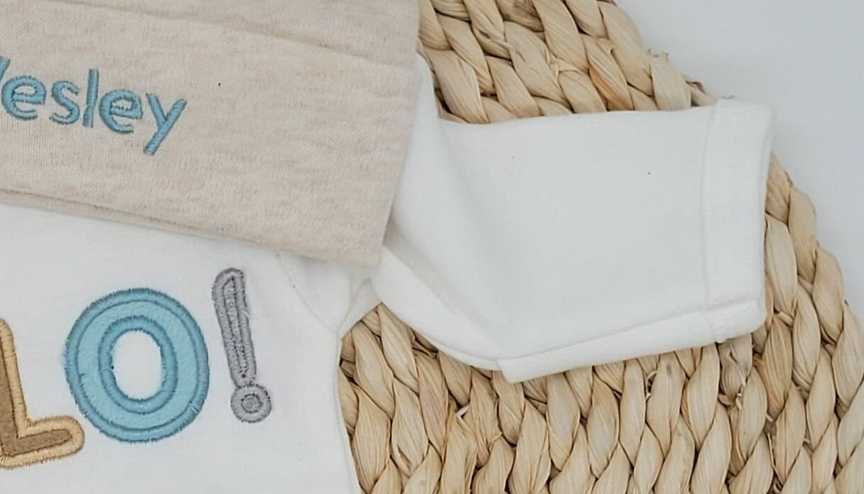 Hello Baby Boy Appliqued Footie Set