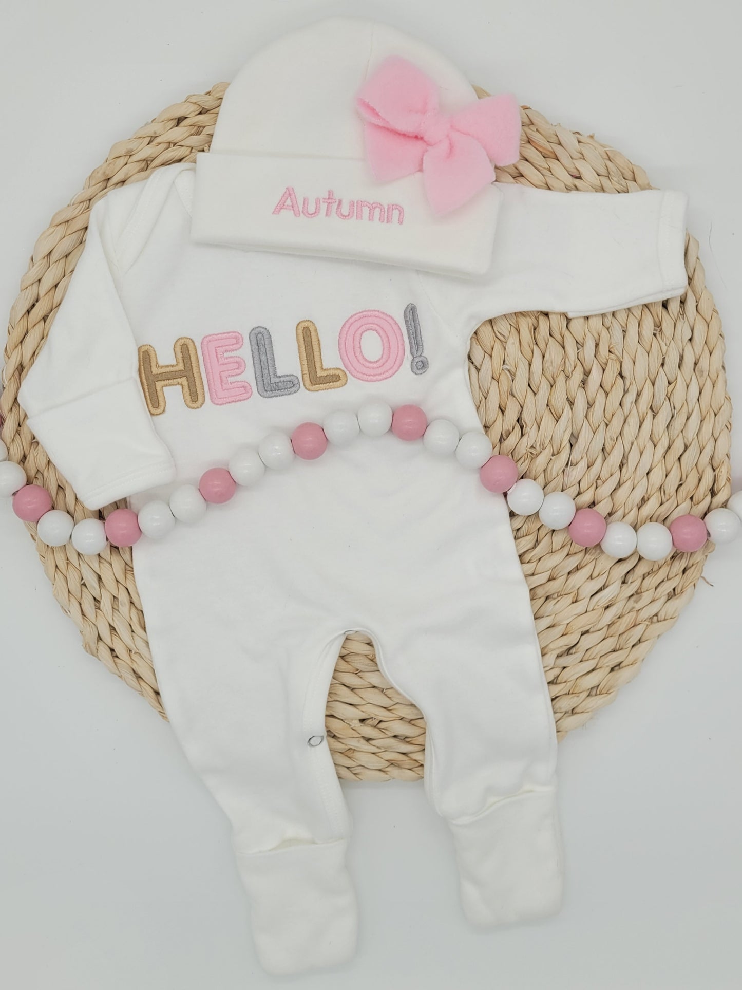 Hello Appliqued Girl Footie Set