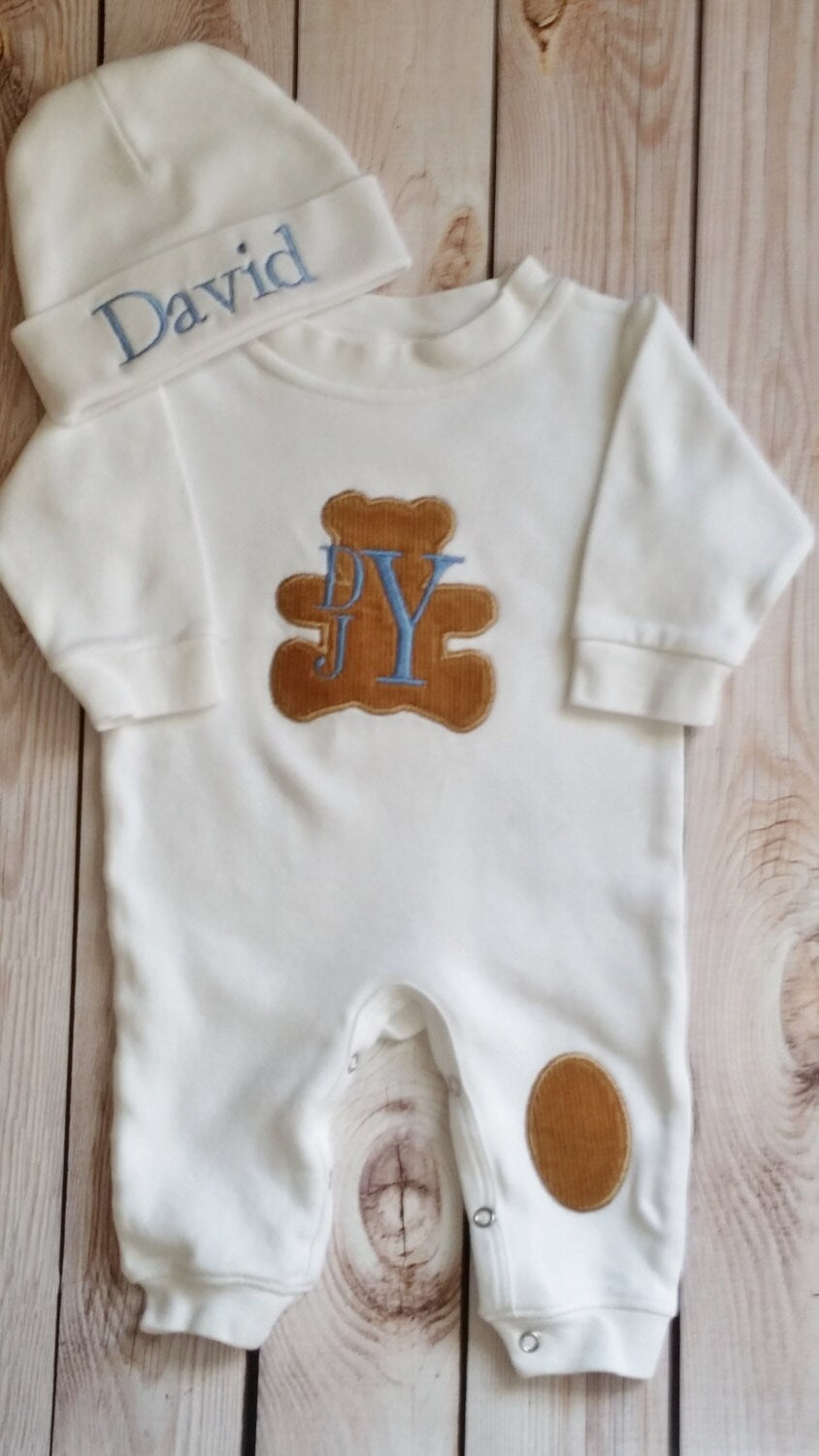 Teddy Bear Boy Appliqued Set