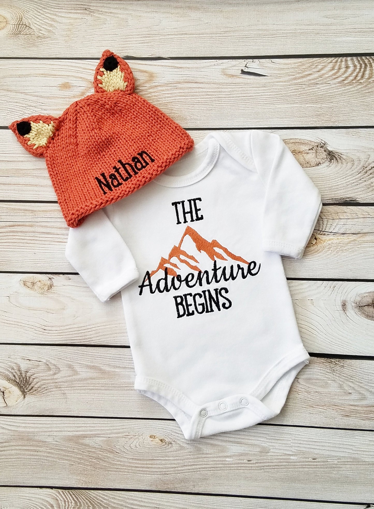 Personalized Boy Fox Outfit, with Personalized Knitted Fox Hat