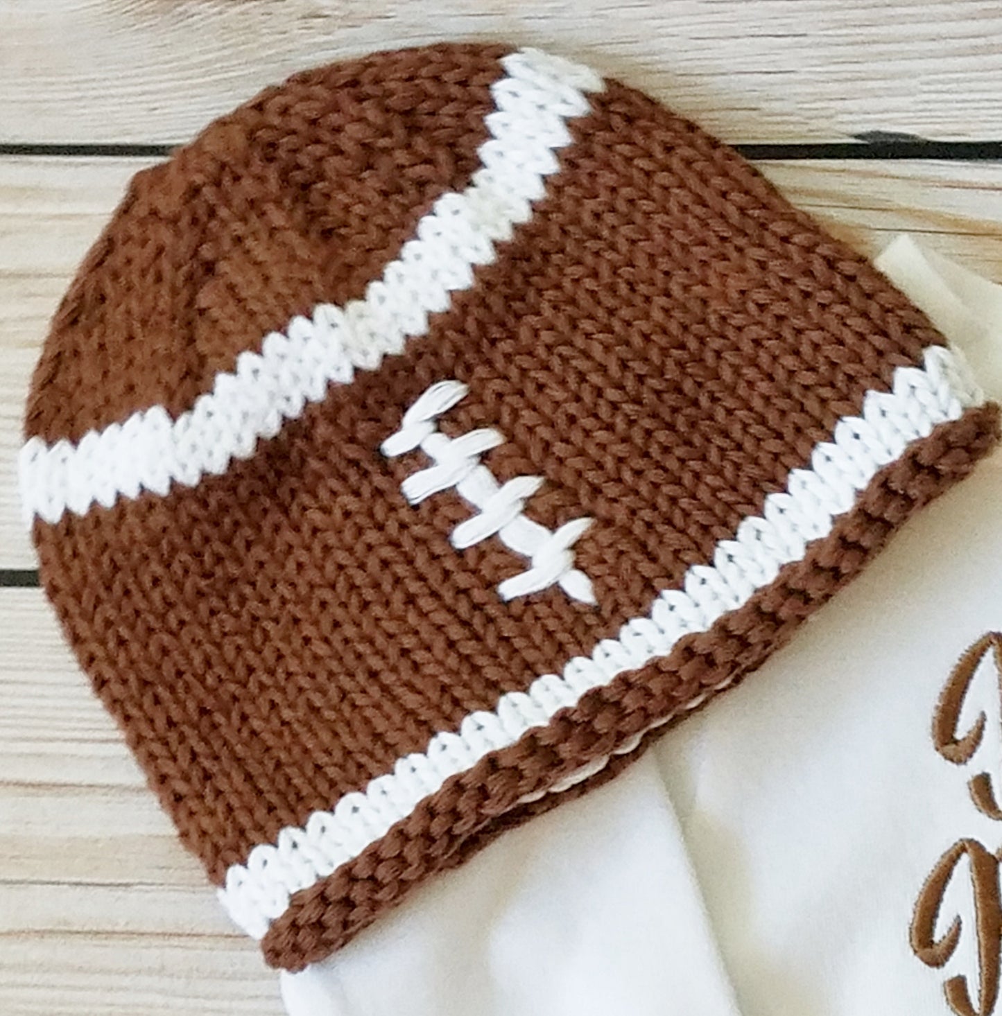 Personalized Baby Boy Football Outfit with Knit Hat