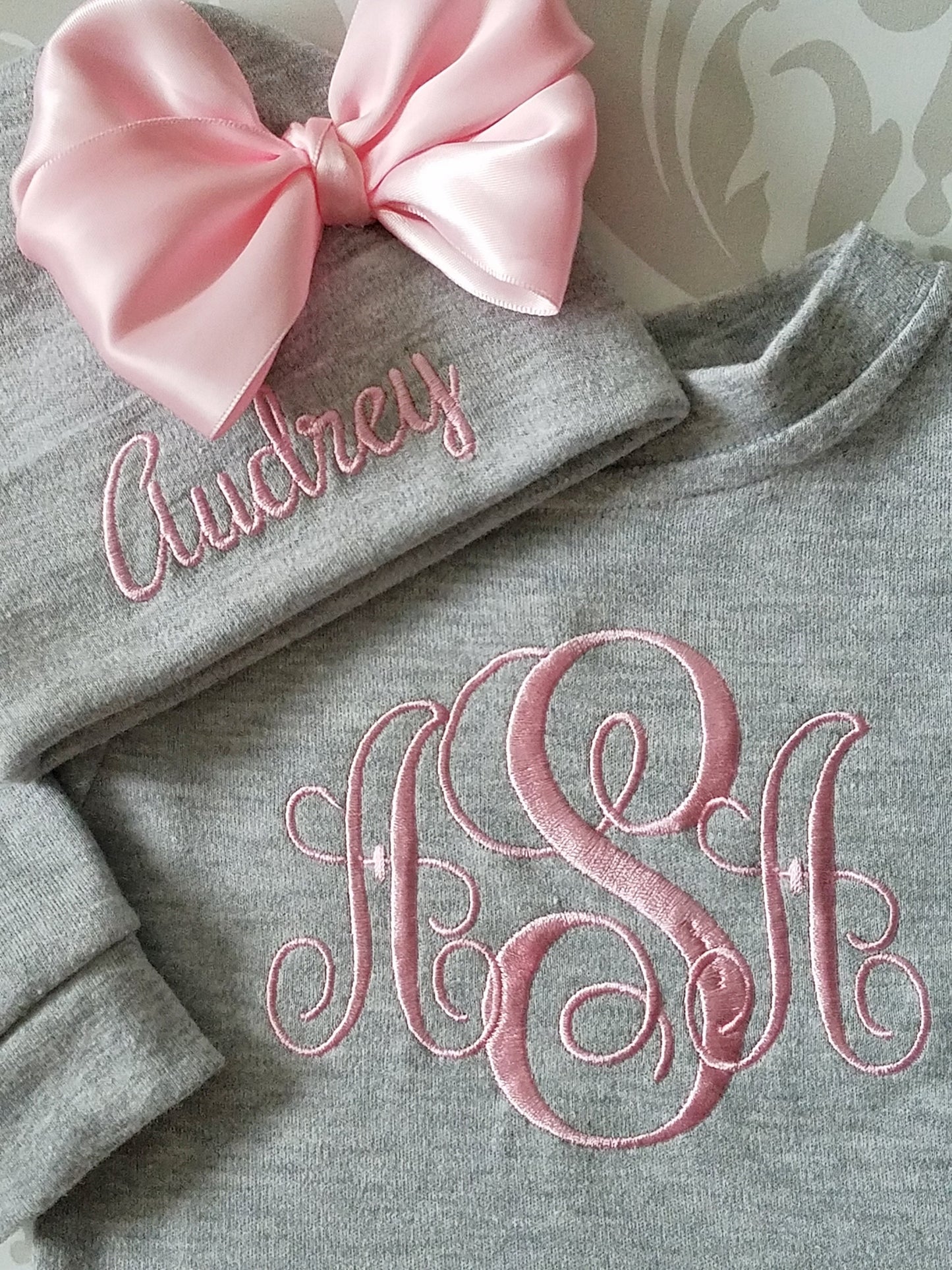 Newborn Girl Romper with Pink Embroidered Monogram