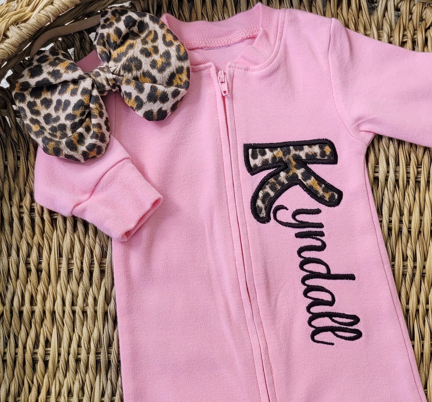 Leopard Print Girl Applique Coming Home Outfit