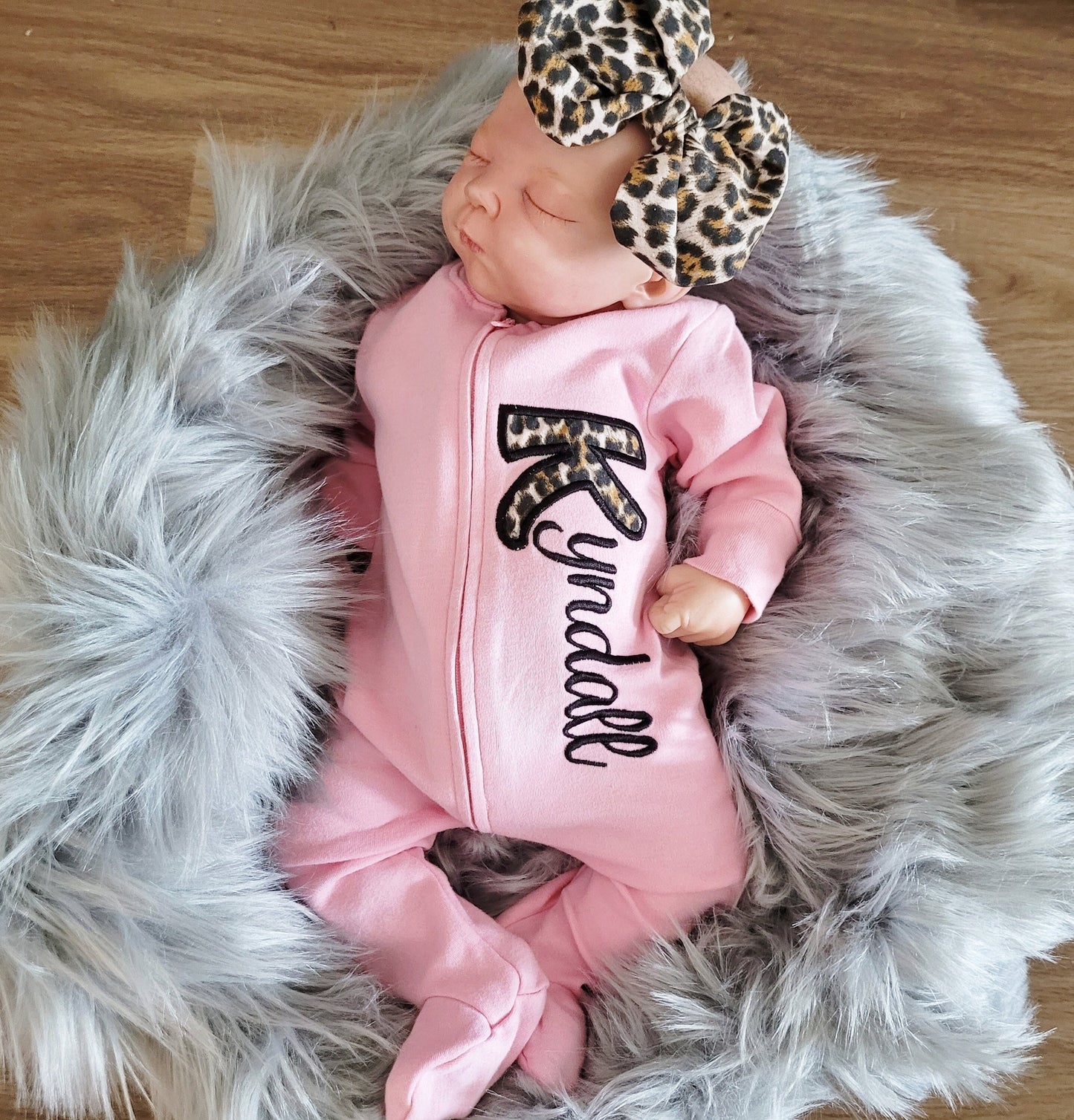Leopard Print Girl Applique Coming Home Outfit