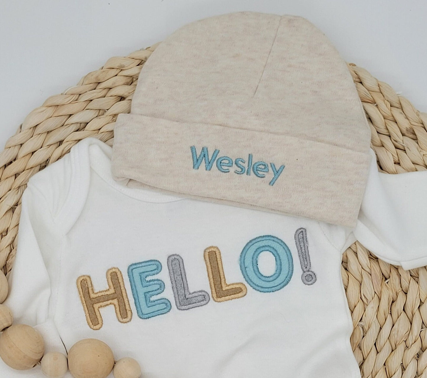 Hello Baby Boy Appliqued Footie Set