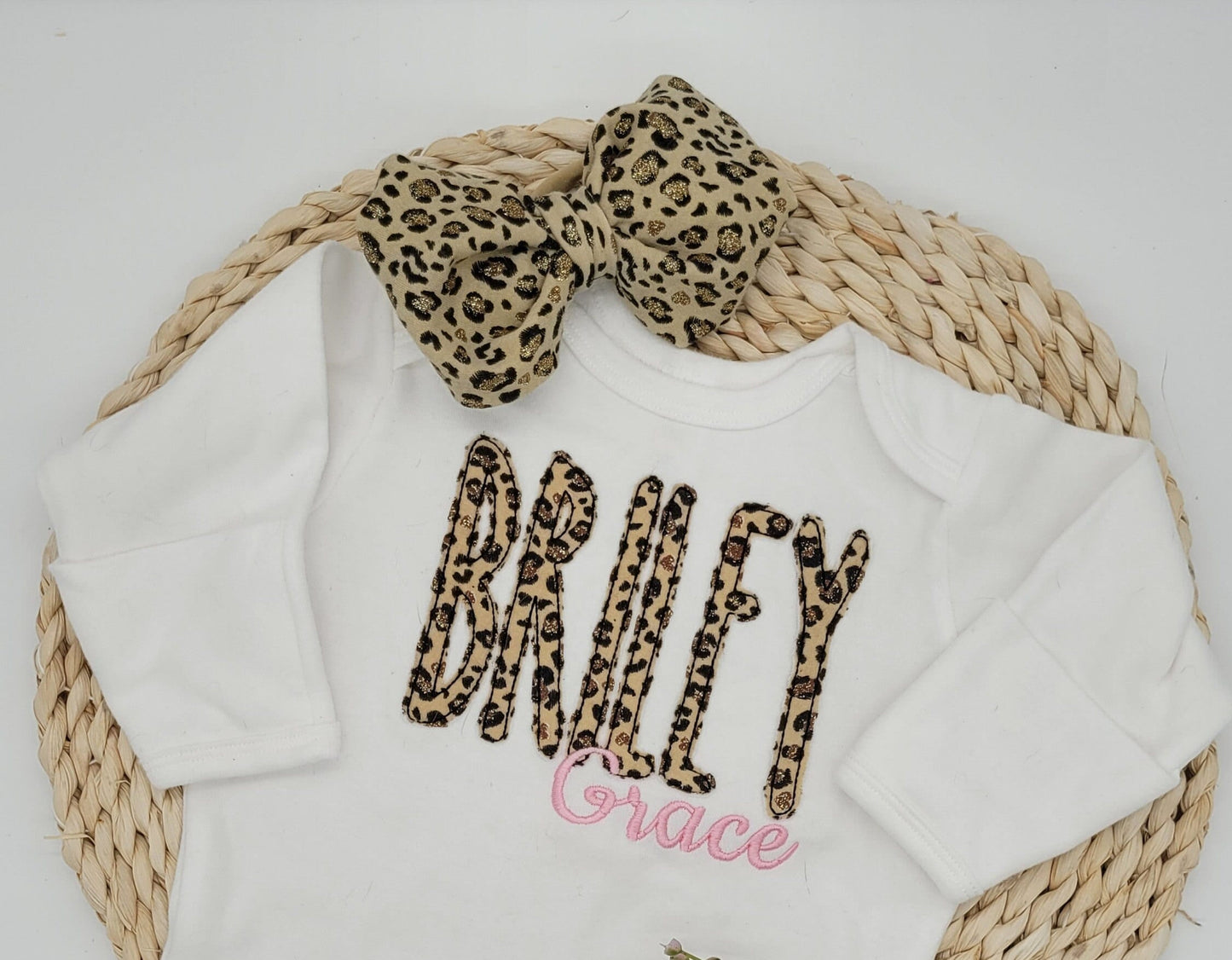 Leopard Applique Girl Footie Sleeper Set