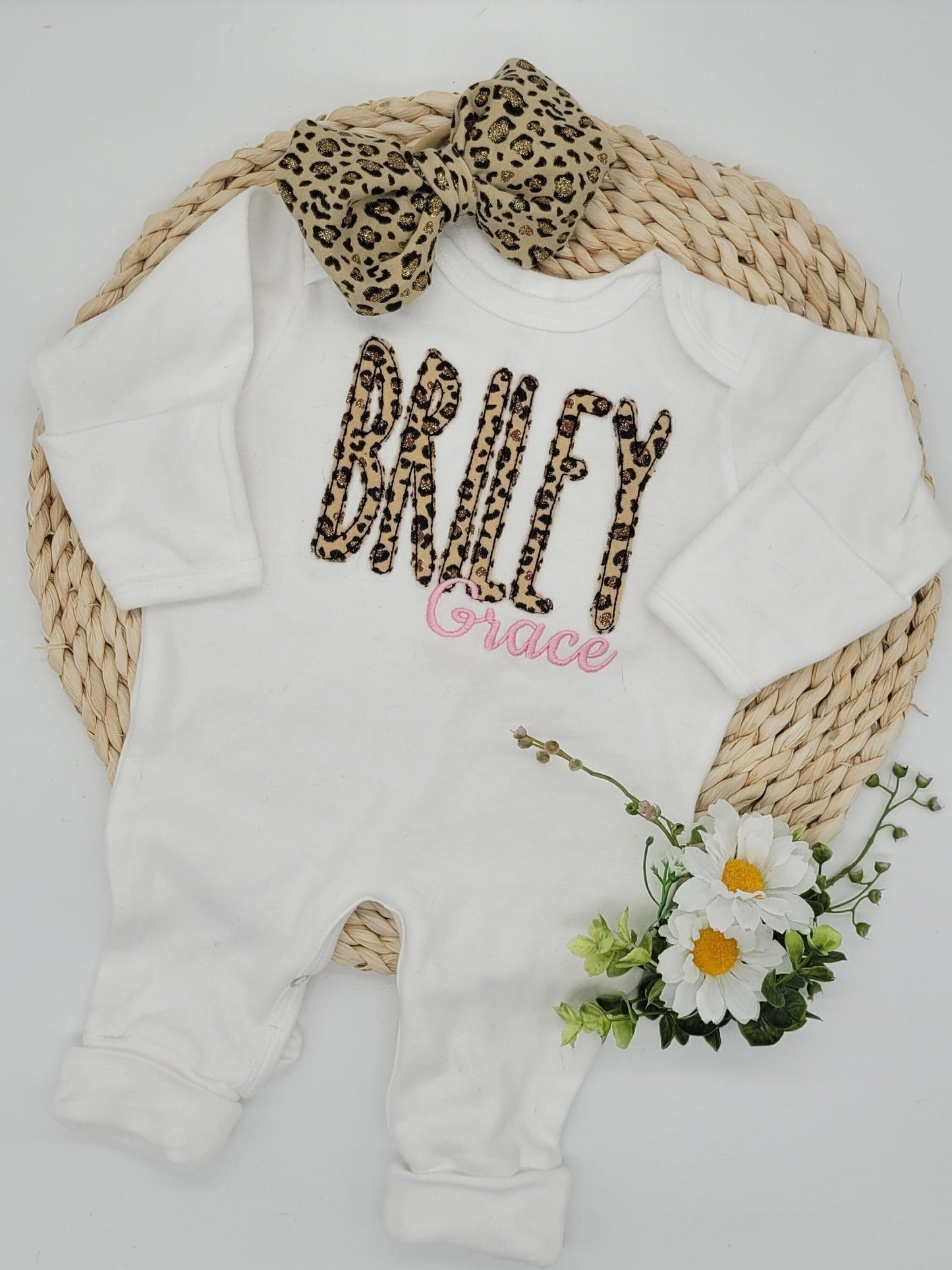 Leopard Applique Girl Footie Sleeper Set